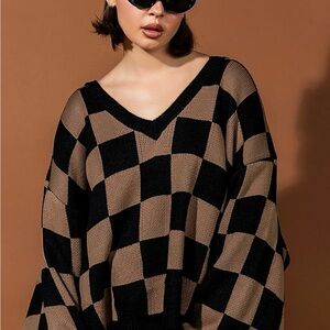 Checkered V-Neck Sweater